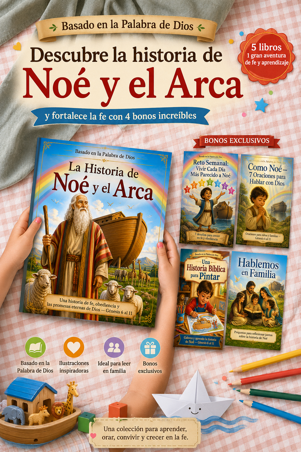 Un ebook bíblico ilustrado para niños y familias, basado 100% en la Palabra de Dios. Con 4 bonos exclusivos para aprender, orar, colorear y crecer en fe juntos